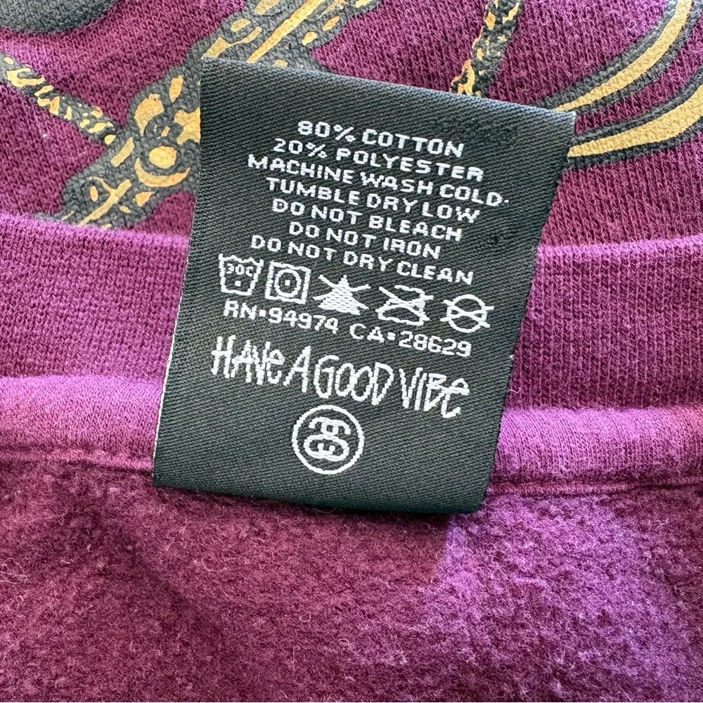 Stussy Men's Sweatshirt Crew Neck Purple Graphic Sweatshirt Eggplant Brass Sz. M - Picture 5 of 7